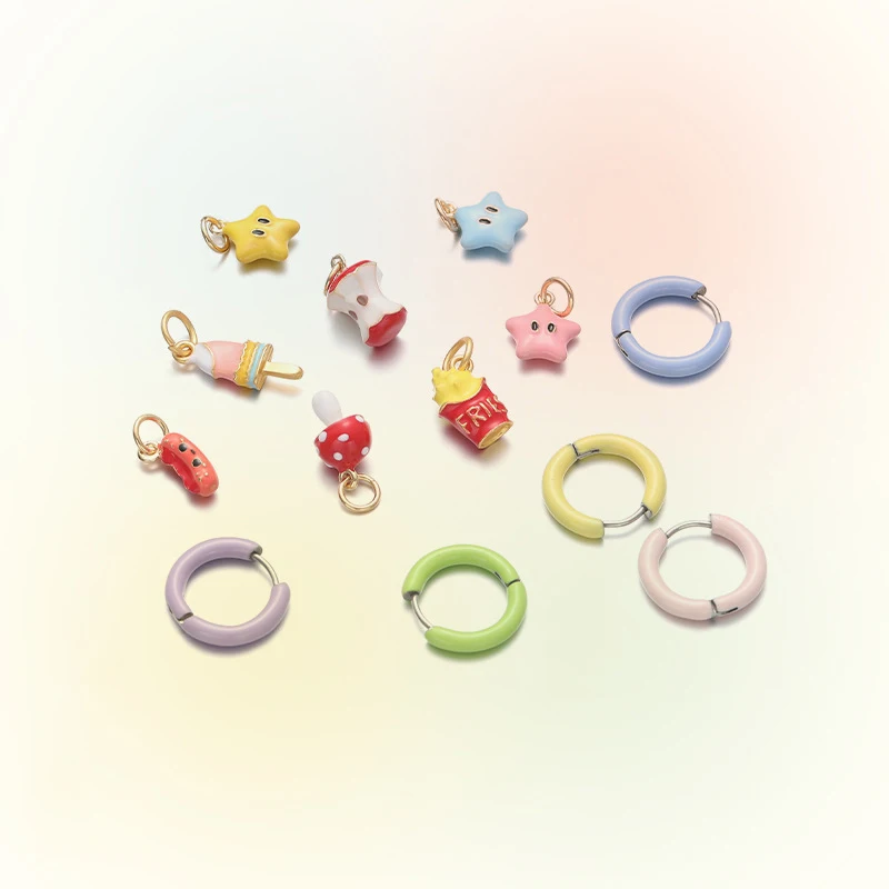 Summer Cute Colorful Enamel Star Mushroom Popsicle Hot dog DIY Hoop Earring Dainty Sweet Earrings Gift for Her