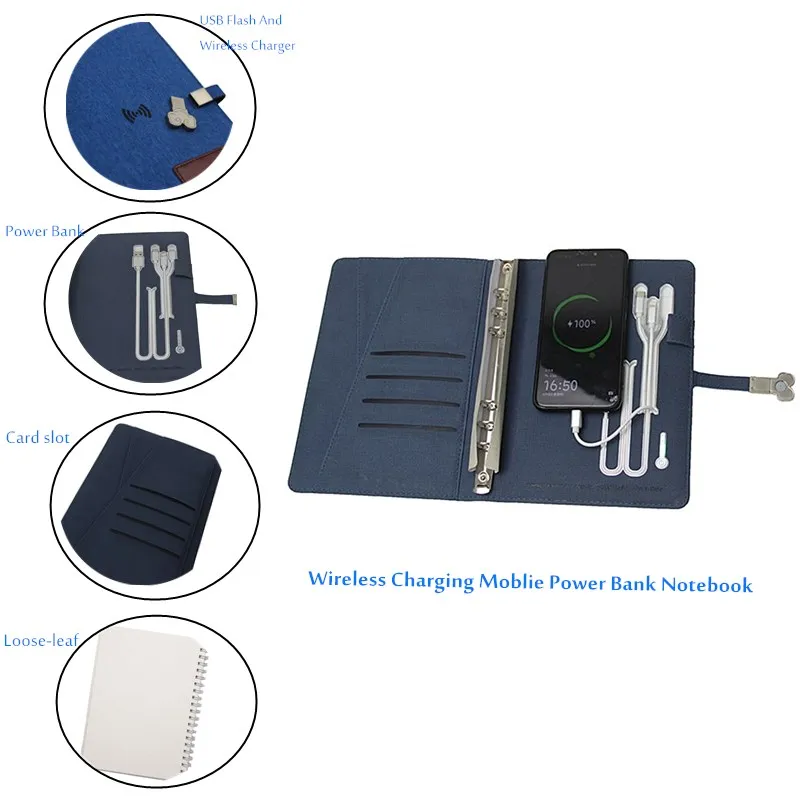 Customized Office Business Usb Flash Drives Innovation Magnetic Power Bank Wireless Charging Notebook