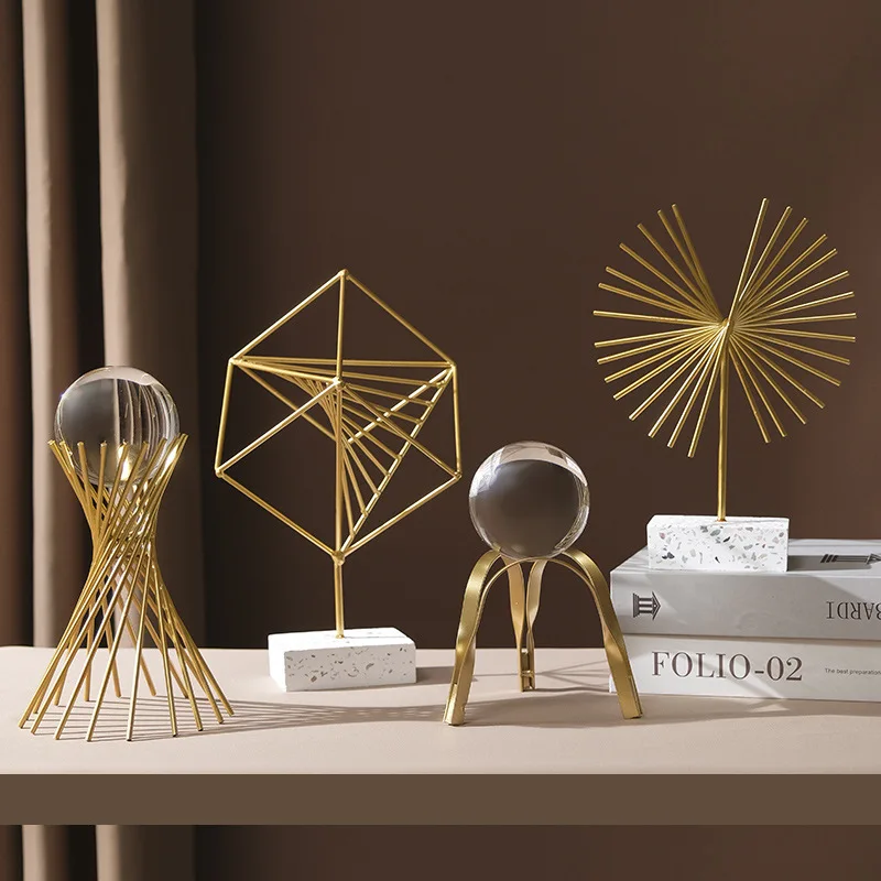 hot sales Nordic Table Gold metal Accessories with crystal ball Interior office luxury Ornaments christmas decor