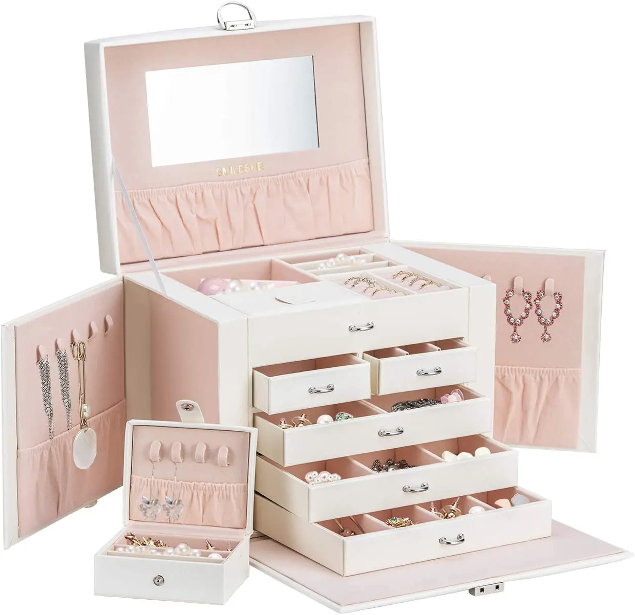 Jewelry Box Women Girls PU Leather Large Storage Boxes Portable Travel Case Huge Lockable Display Jewelry Boxes & Organizers