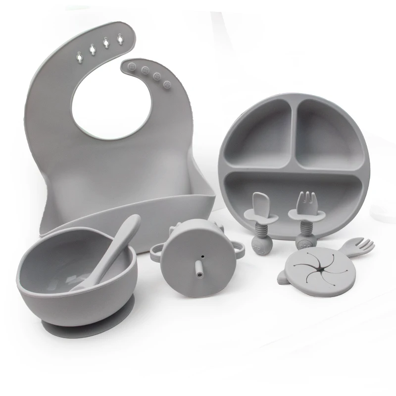 Wholesale Kids Dinner Set Tableware Food Grade Silicone Plates Cup Tableware Set Cutlery Dinnerware Set