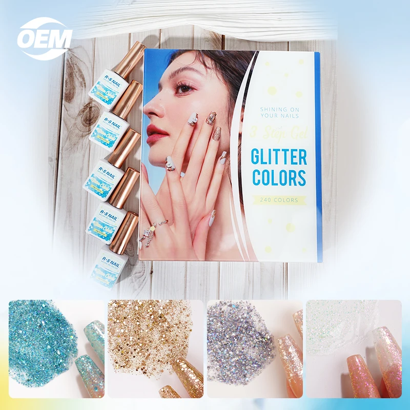 2024 R S Nail Beauty Supply Glitter Colors Card 240 Polish Gel Color Book Strong Adhesive Gel Disco Nail Uv Resin Gel Polish