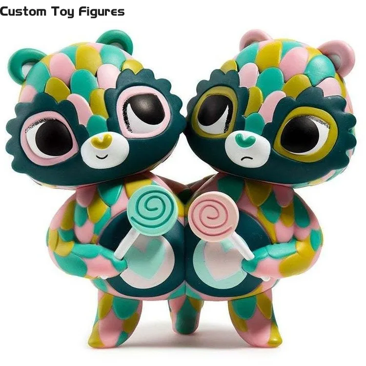 Custom Made Two Heads Bear Collectible Vinyl figures OEM Colorfull Lollypop Image Vinyl Action Figure Collection