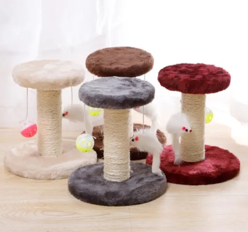 Double Layer Sisal Rope Cat Tree 2 round platforms Detachable Interaction Pet Cat scratch Toy with mouse and bell pet cat supply