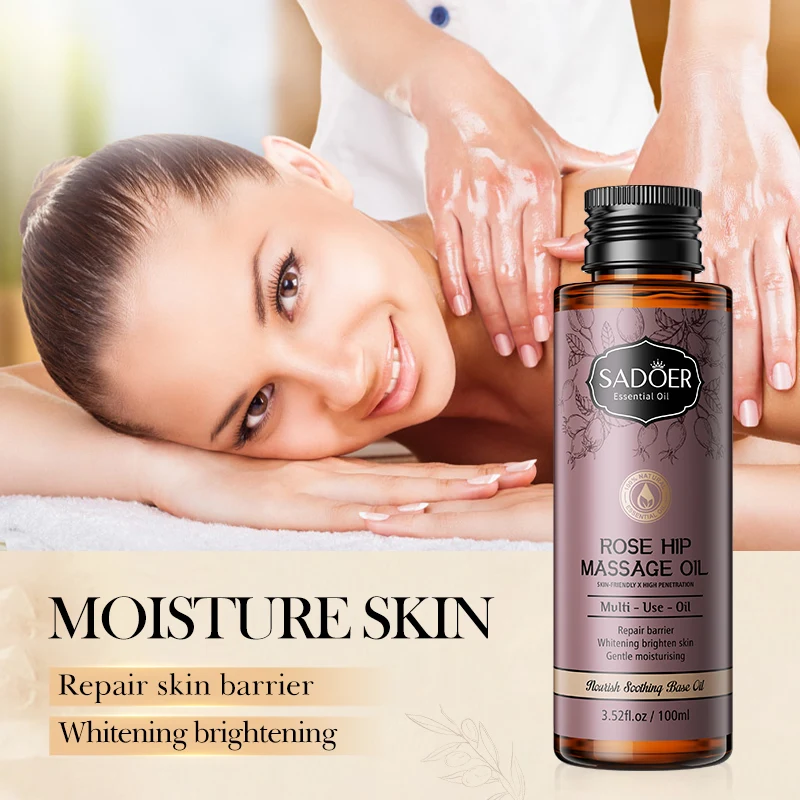 OEM SADOER Private Label Plant Fruit Massage Oil Skin Care Products Organic Rose Whitening Moisturizing Body Essential Oil