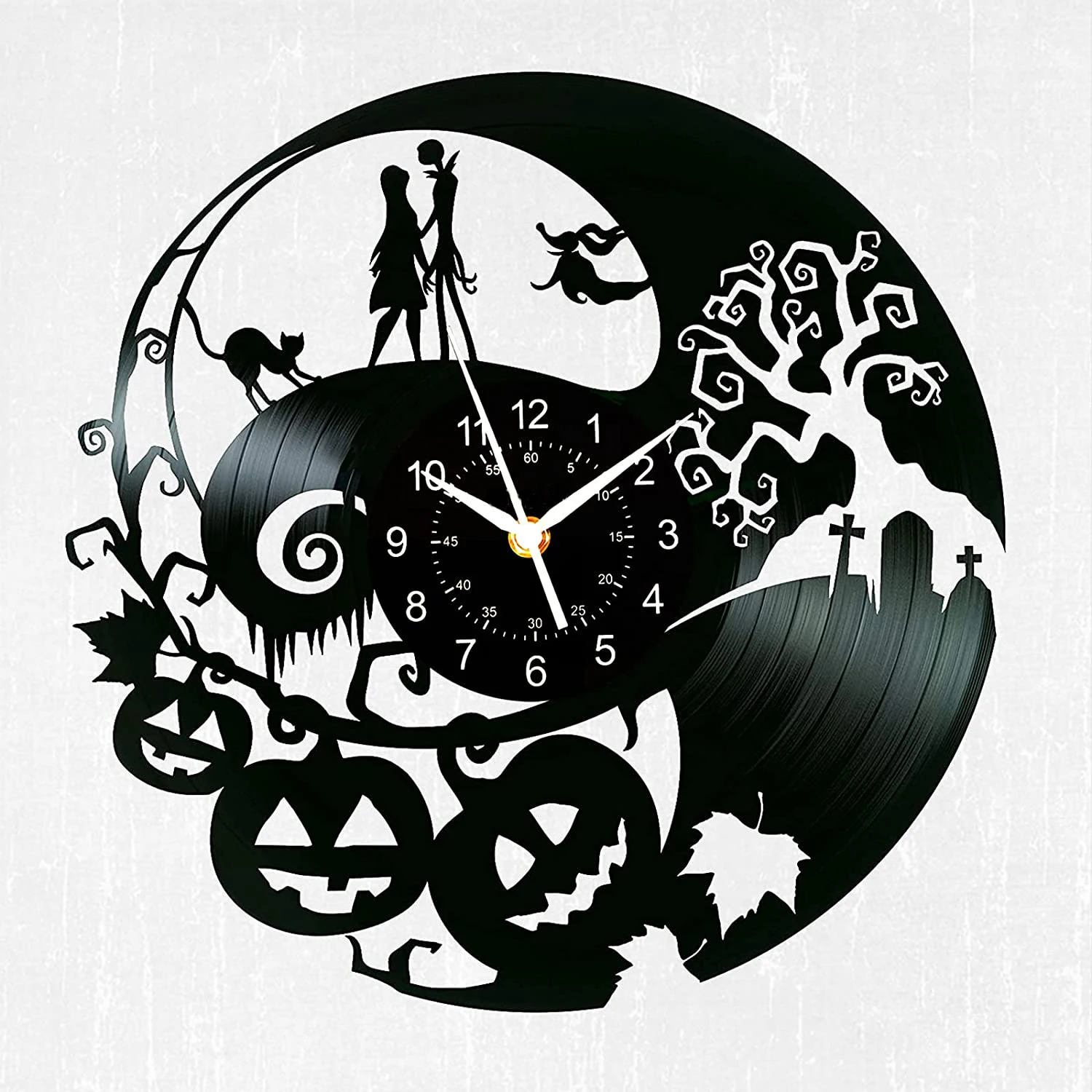 Jack and Sally Decor  Vinyl Wall Clock Vinyl Clock for Room Living Room Bedroom Nightmare Before Christmas Gifts