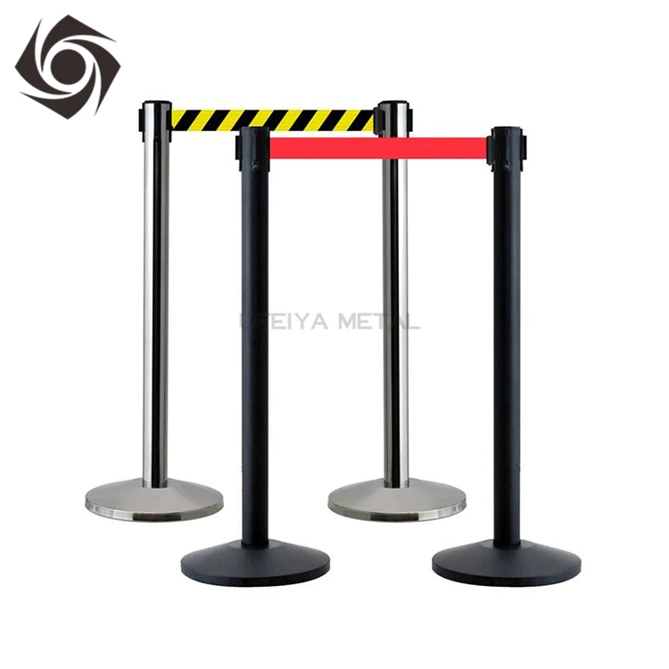 High Quality Black Metal Cast Iron Base Modern Bank Queue Line Crowd Control  Traffic Barrier Retractable Belt Stanchion