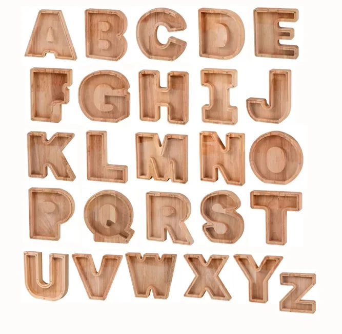Hot Sale Piggy Alphabet Money Safe Coin Bank Jacket Wood letter piggy bank money boxes Wooden Piggy Bank