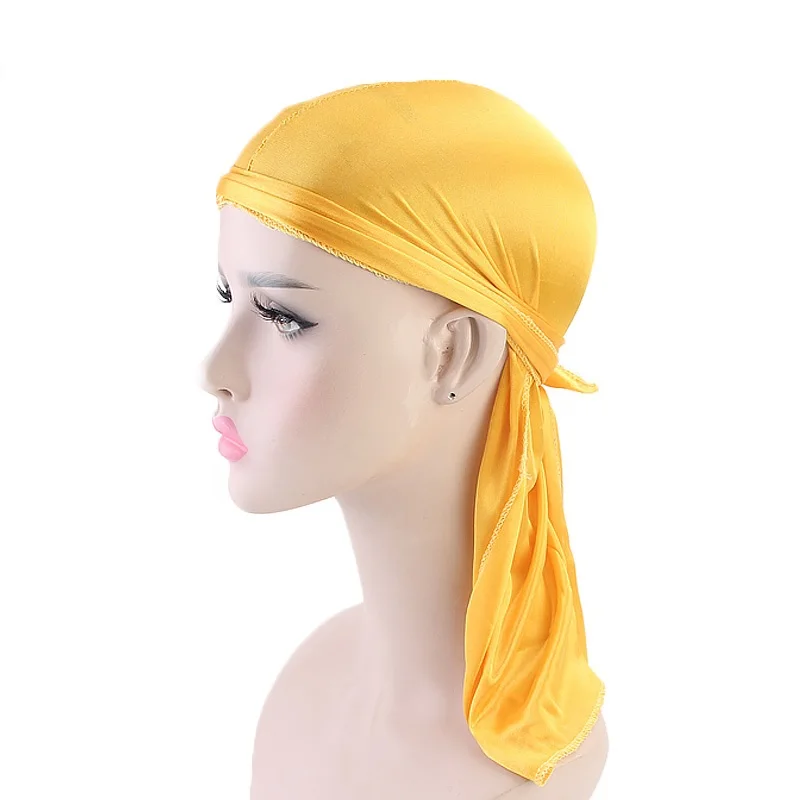 Fashion Silk Long Tail Scarf Cap Multi Colors Soft Satin Durag Bandanna Turban For Women Pirate Hat