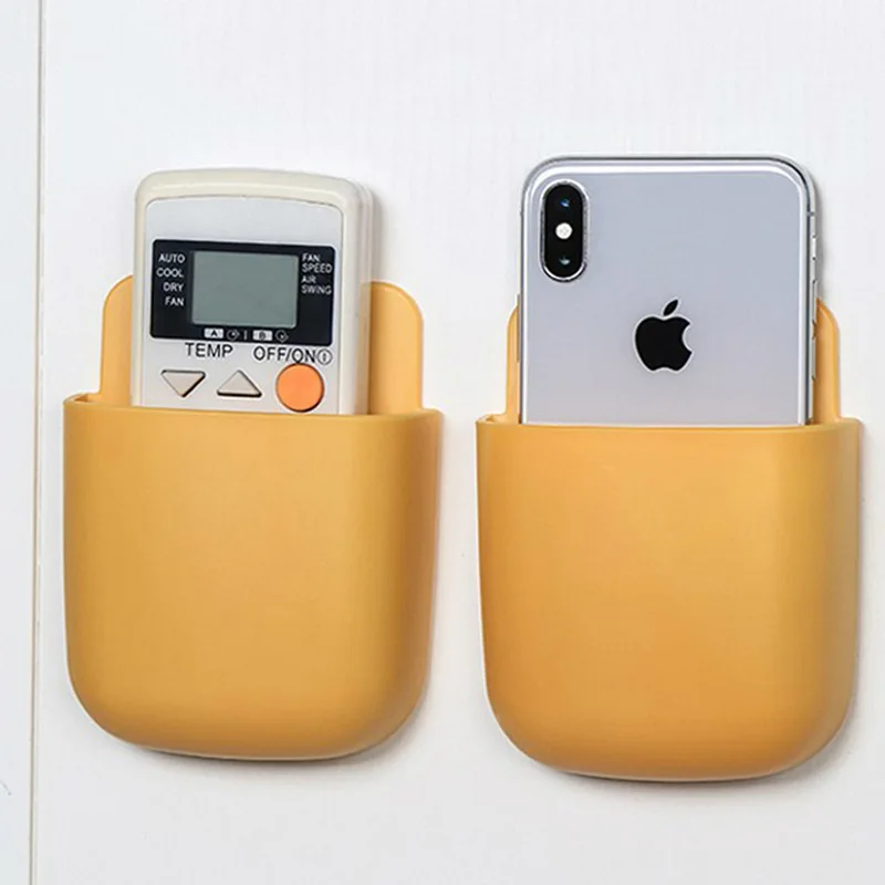 Wall Mounted Remote Control Organizer Living Room Bedside Shelf No Hole Punch Bracket Home Phone Charging Storage Hanging Rack