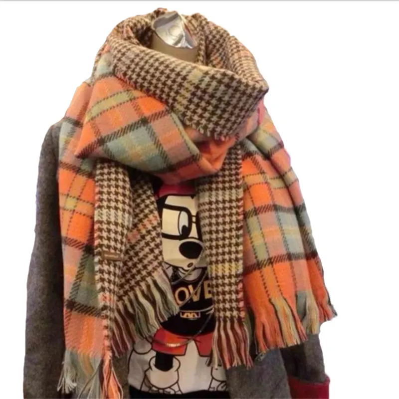 Hot Sale Muti Colors Large Winter Plaid Scarf Oversized Tartan Acrylic Yarn Blanket Long Thick Tassel Scarves Cape Wool Stoles