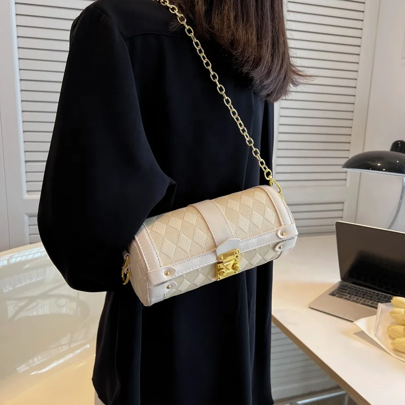 Drop shipping 2022 Plaid PU Bags small Jelly Cross Chain Shoulder Purse and Handbag for women handbags round clutch bag