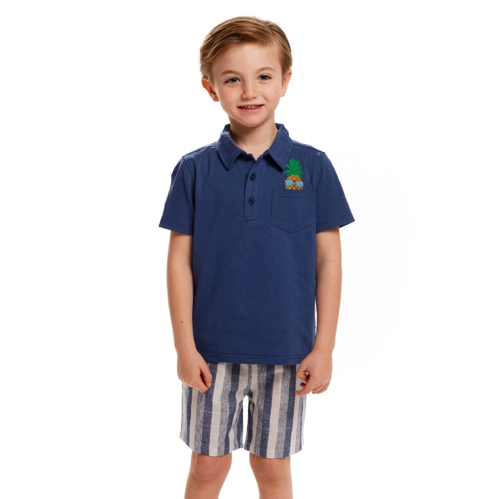 Boy Child Clothes Blue Kids Polo and Tshirt 100% Cotton Formal Jersey O-Neck Collar for Mens