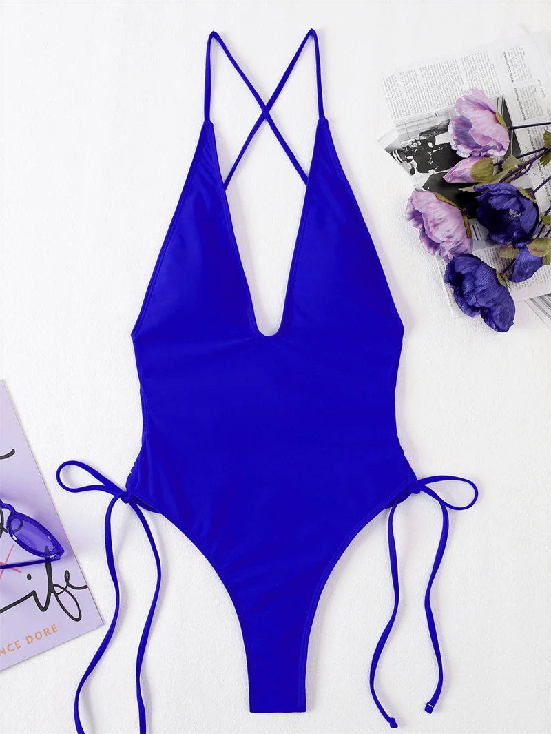 Plunge Sexy Monokini Women Backless Bathing Suit Korea Style One-Piece Swimsuit Latest Design High Cut One Piece Swimsuit