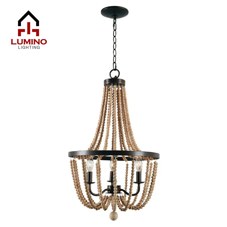 North American Style Creative Chandelier Decoration Wooden Art Chandelier Antique Retro Old Wooden Bead Lamp