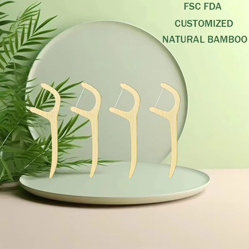2 in 1 eco friendly biodegradable bamboo dental floss for children kids custom mint corn thread toothpick and custom logo shape