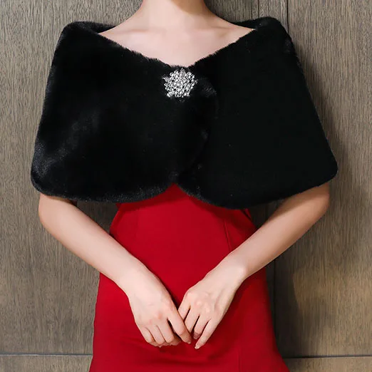 
Jtfur Black fur shawl winter cloak vest women elegant warm fur shawl coat 