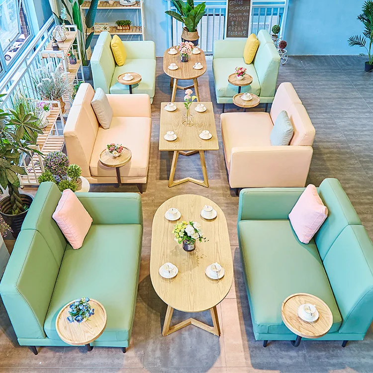 European simple style small cafe leather sofa for dining room