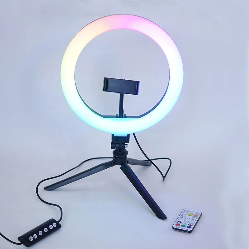 Wholesale 10inch Led RGB Selfie Ring Light With mini tripod Control Video Light desk ring light