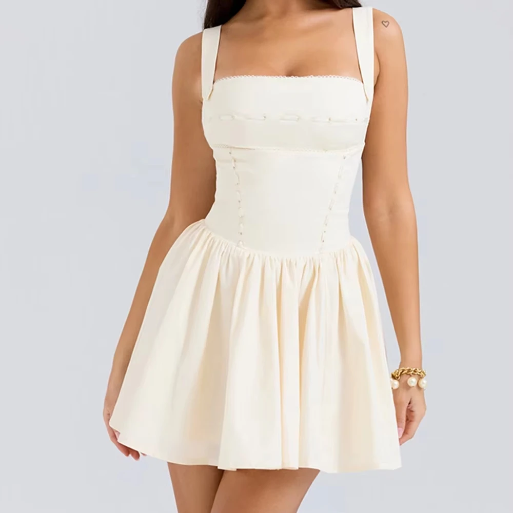 High Quality Boutique Luxury 2024 New Fashion Pleated Hem White Custom Dresses For Ladies Short Sexy Halter Party Dress