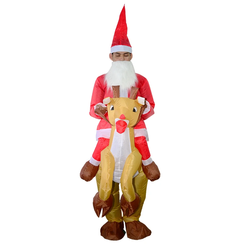 Hot Selling Adult Children Santa Kids Christmas Latex Costume Inflatable Ride Suit Jumpsuit Party Game