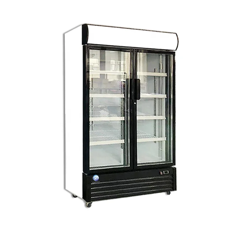 Supermarket Commercial Double Glass Door Drinks display refrigerator beverage Fridge