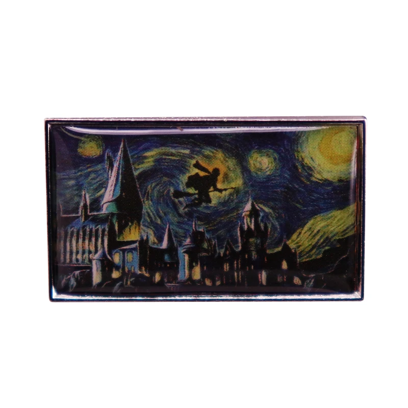 H-P H0gwarts Castle brooch Badge Van Gogh starry night enamel pin fan art jewelry