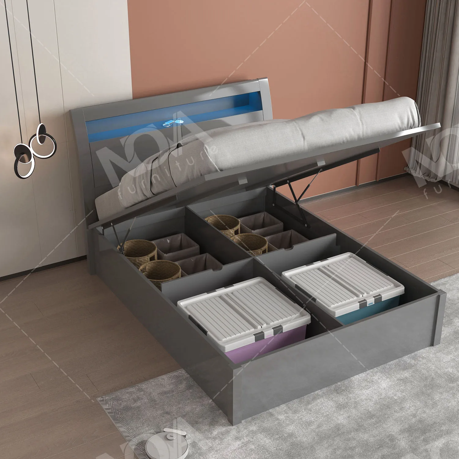 NOVA Hotel Bedroom Lift Up Storage Bed High Gloss Painting Master Bedroom Double Bed Modern Bedroom King Size Bed With Storage