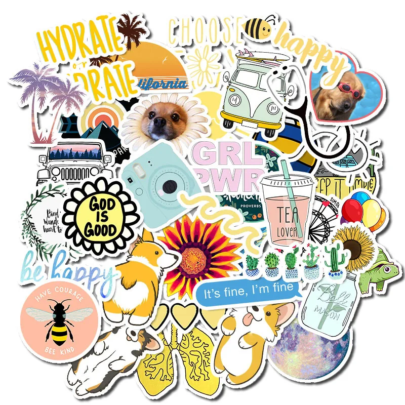 Pvc Stickers kit 50pcs/pack cute waterproof laptop skateboard computer phone stickers for kids teens girls