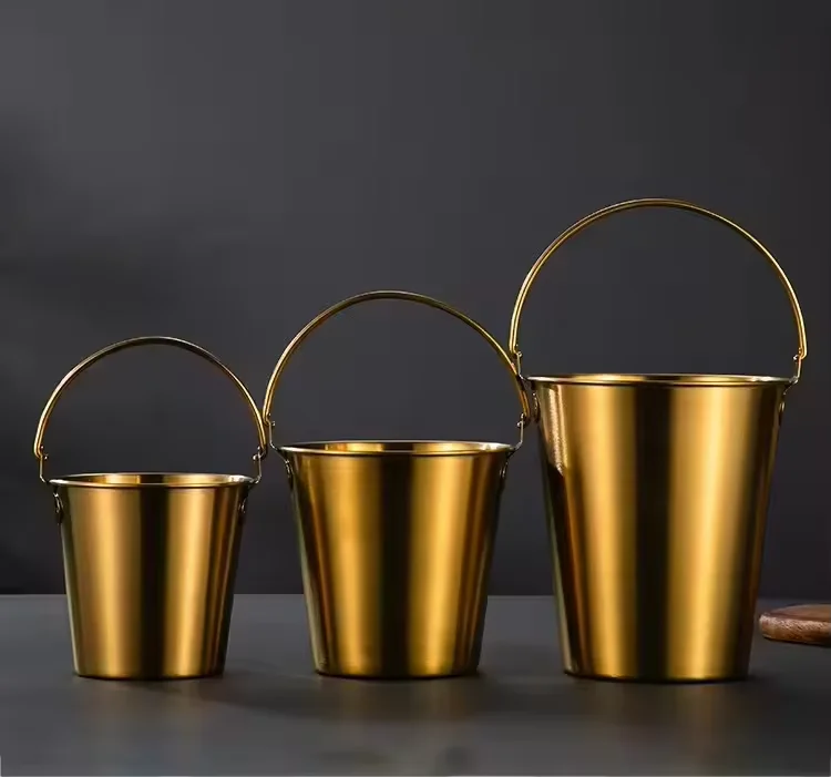 Factory Direct Luxury Gold Plated Antique Deer Handle Stainless Steel Metal Champagne Bowl Bucket Cooler Beer Wine Ice Bucket