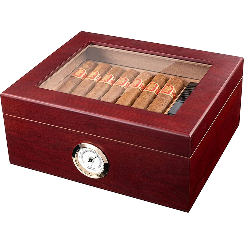 Cigar Humidors- Royal Glass-Top Humidor Cigar Box - Gifts for Men-for 25-50 Cigars with Hygrometer cigar boxes wholesale