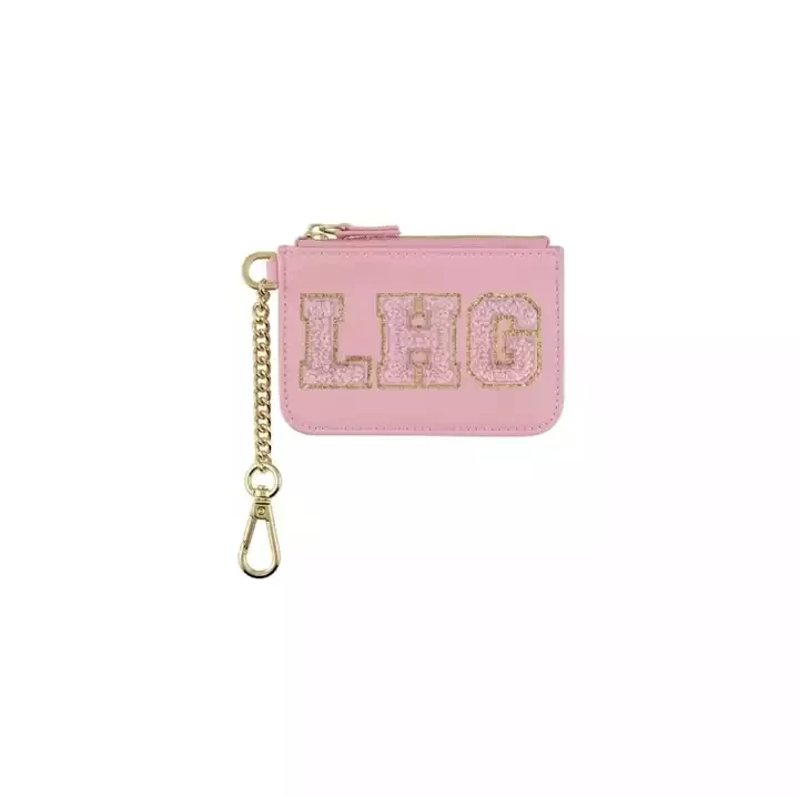 Custom logo keychain with wallet chenille patches small wallet keychain nylon mini zipper coin purse keychain