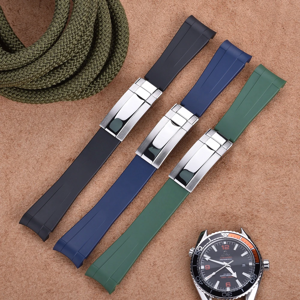 Juelong 20mm gmt Rubber Watch Band Curved Eed Yellow Silicone Strap FittedRubber  Watch Straps Curved