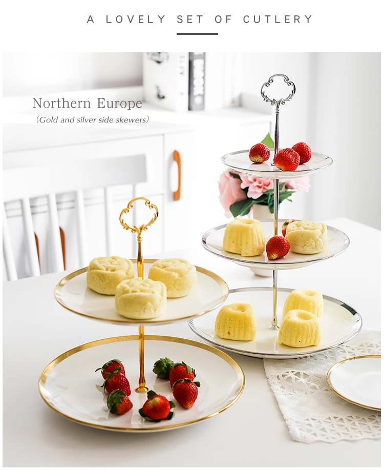 Ceramic Phnom Penh two-tier dessert rack, home wedding fruit candies, dried fruit plate.