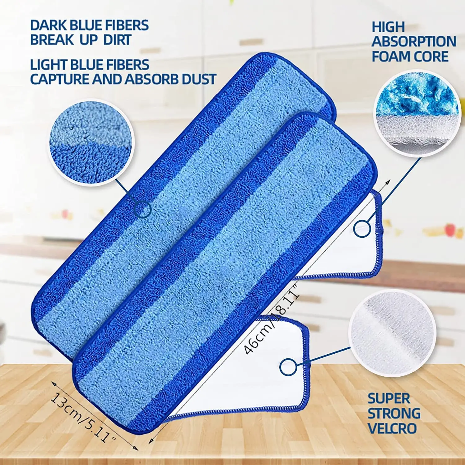 Adapted to Bona Mop Cloth Replacement Head Plate Pasting Microfiber Mop Cloth Blue Striped Reusable Cleaning Mop Pads