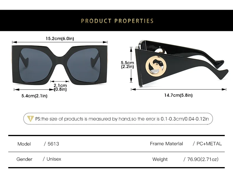 LBAshades 5613 Big Frame Square Women Sunglasses Creative Personal Trendy Shades European American Fashion Retro Sun Glasses