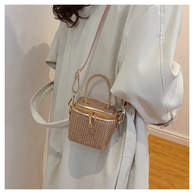 Luxury Style Mini Bling Crossbody Clutch Bag Full Rhinestones Bucket Bag Handbag Evening Bag For Ladies