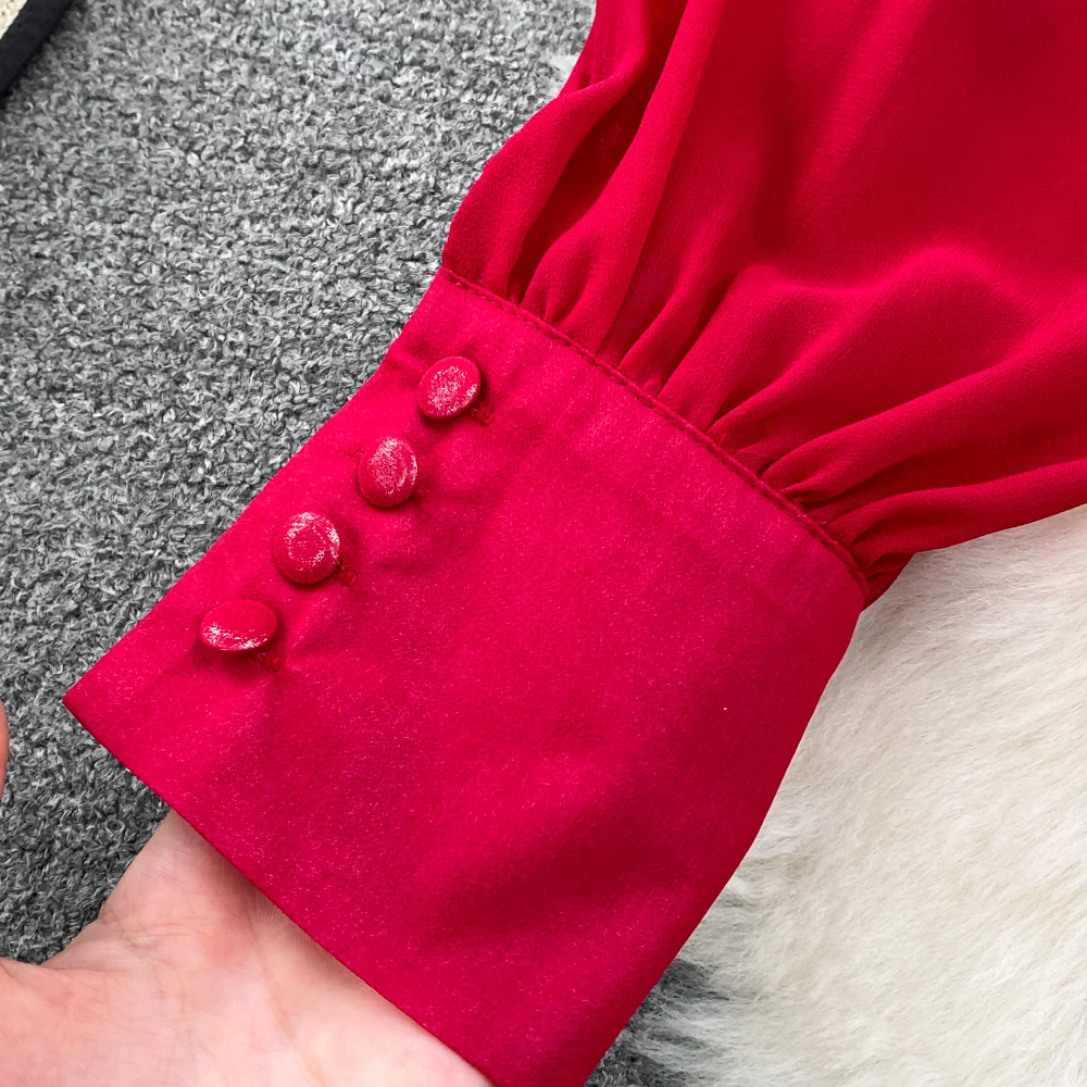 Dress Women Vintage Style Long Sleeve Round Neck Fashion A-line Ruffle Dress Elegant Large Swing Long Casual Dress