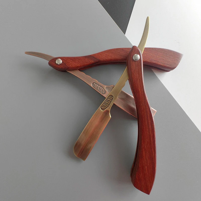BRIKRLIN High Quality Barbershop Barber Custom Natural Wooden Handle Straight Razor For Hair Salon Shaving