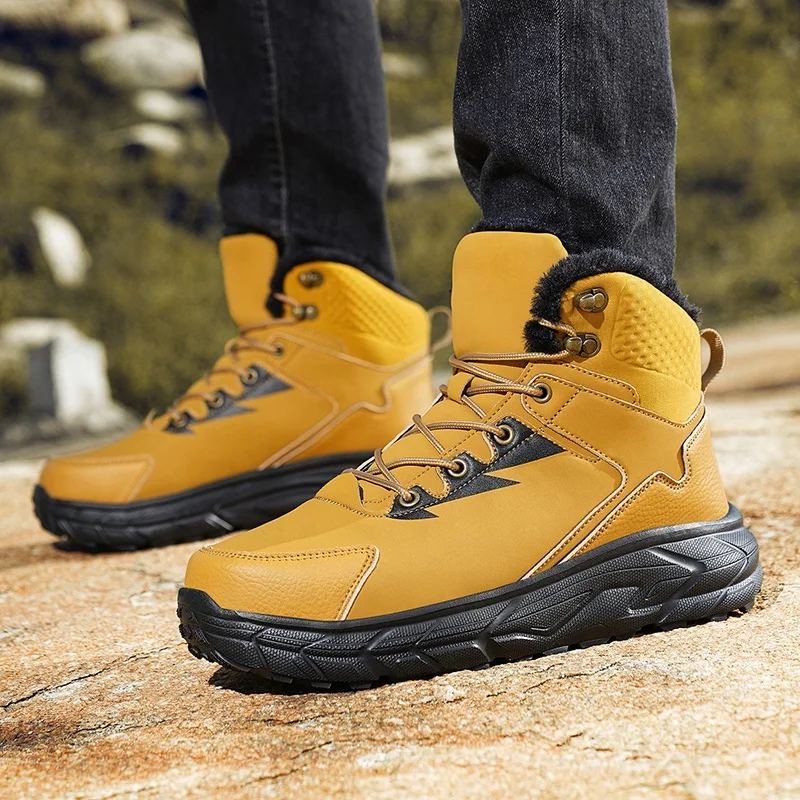 Dropshipping Custom Logo Hiking Climbing Shoes Snow Boots Men Winter Anti-Slip Waterproof Platform Boots Plush Lining Size 48