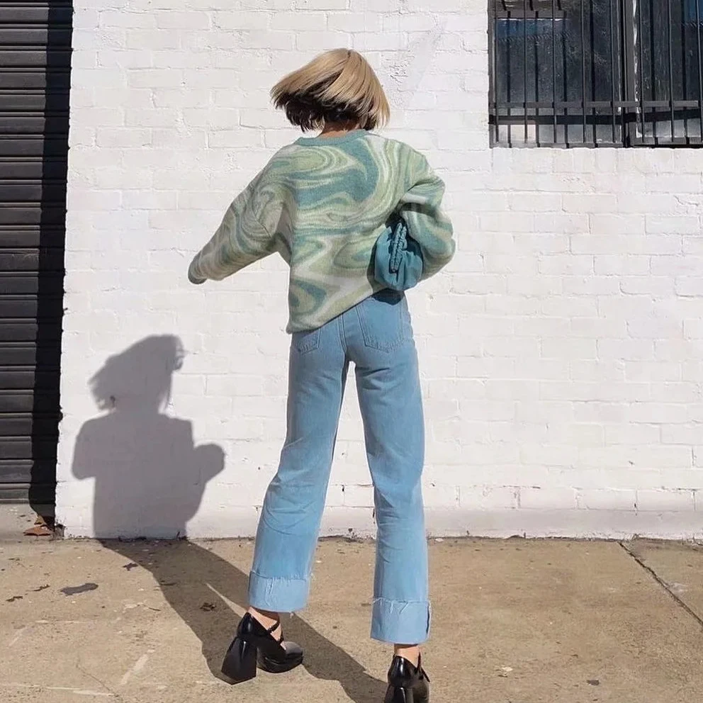 RTS Wholesale Wholesale Custom Sweater Fashion Women Lady Long-sleeve Pattern sweater Knitted Loose Round Neck Sweater for Women