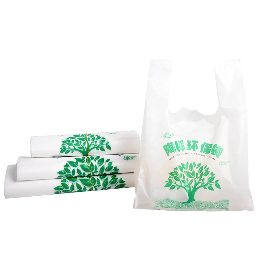 High quality recycle biodegradable compostable pla t-shirt vest carrier plastic shopping bags for supermarket