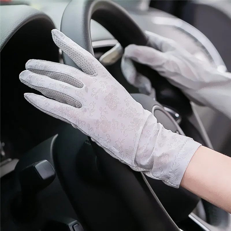 Summer Black Grey Pink Womens Anti Slip  Sunblock UV Protection Lace Gloves Touchscreen Gloves For Driving Riding