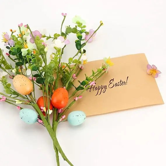 Easter Decorations 6 artificial Easter eggs Stem berries Eucalyptus greenery and flowers Spring Easter craft wreaths