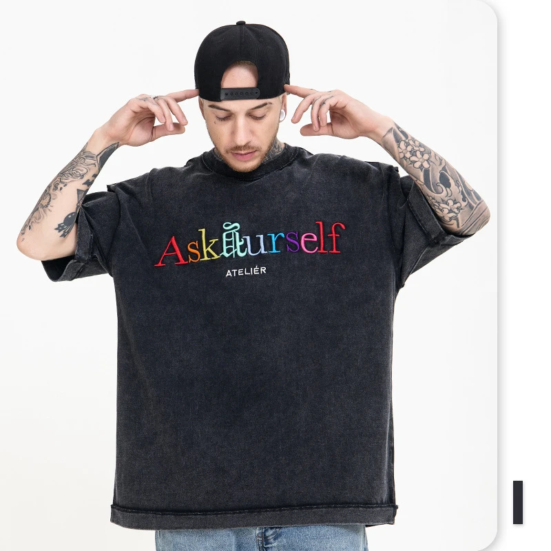 Wholesale Embroidered Blank Plain Unisex T-Shirts Custom Embroidery Print Logo Streetwear Black T Shirt For Women Men