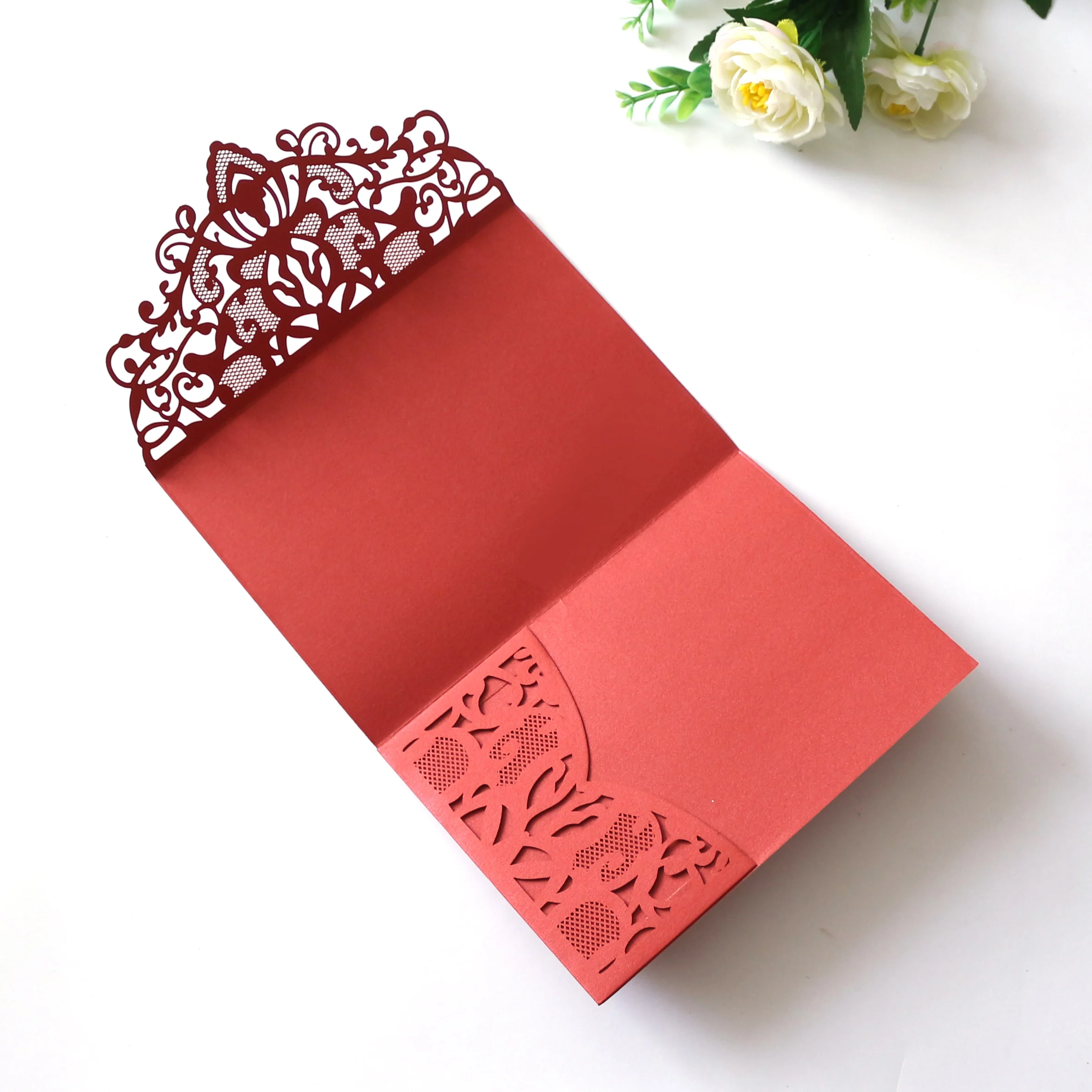 Chinese Style Laser Cut Wedding Invitations Card Pocket with Envelope for Birthday Party Bride Shower Invite