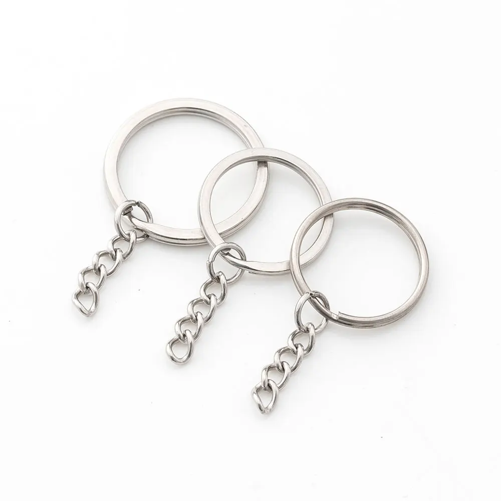 Customized Metal White K Flat Ring Keychain Chain Stainless Steel Jewelry DIY Pendant Jewelry Accessories Keychain