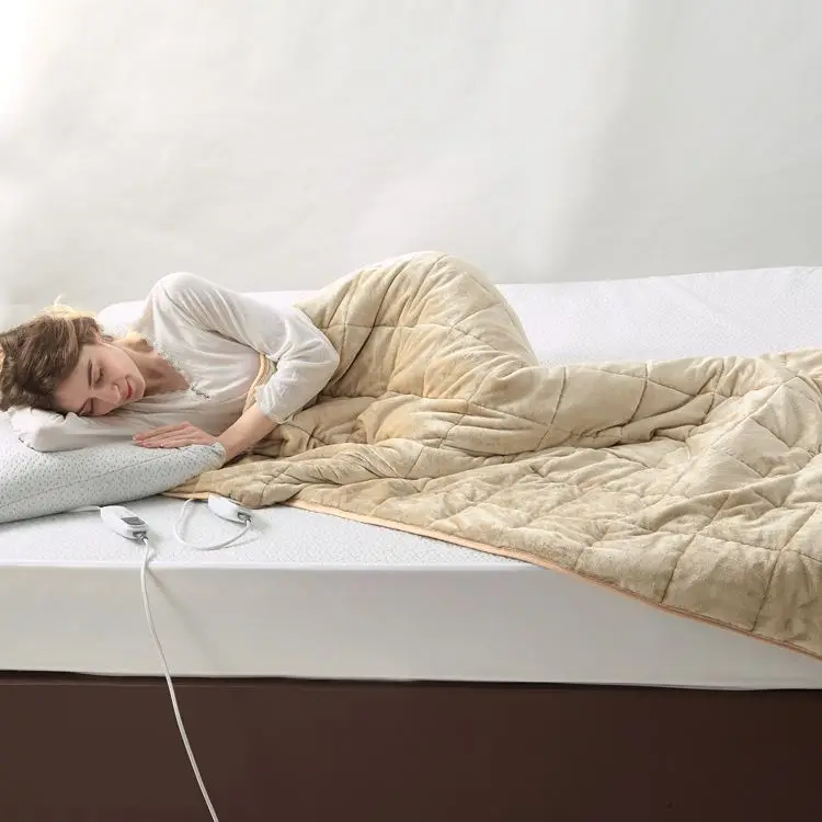 Weighted Blanket Beige Flannel Weighted Blanket with Heating Function