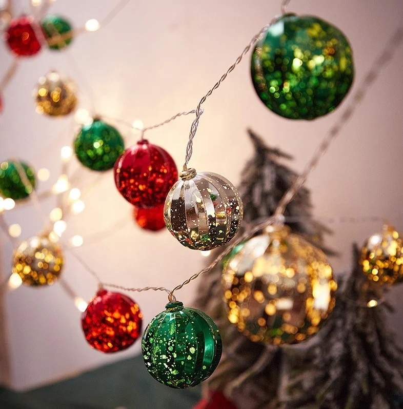 LED Christmas Ball Light String Star Pentagram Mirror Decorative Light Star Christmas Light String for Christmas Decoration