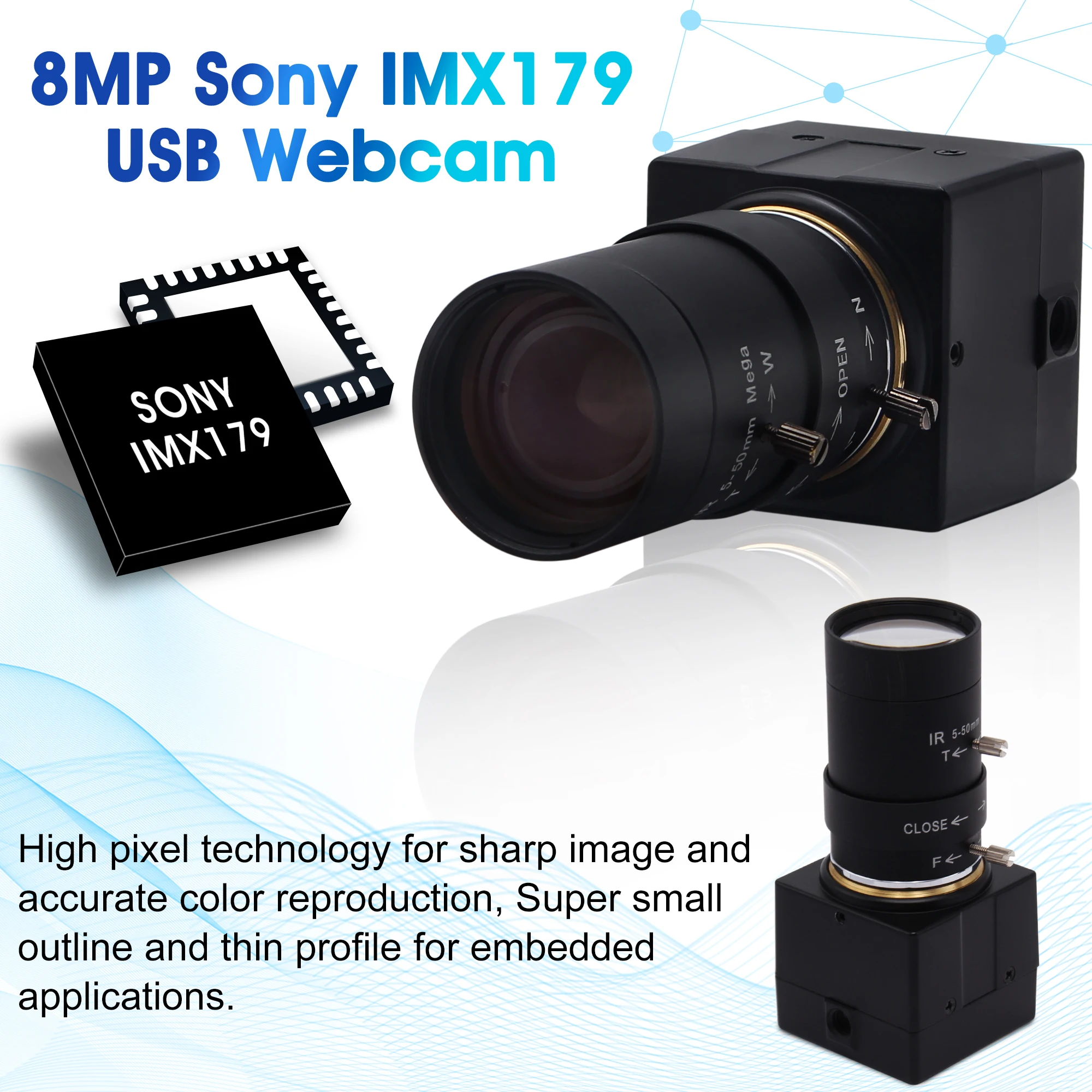 ELP 5-50 мм вариообъектив 8 мегапикселей 4K USB камера с Sony (1/3 2 дюйма) IMX179 Мп веб-камера для Android Linux промышленное
